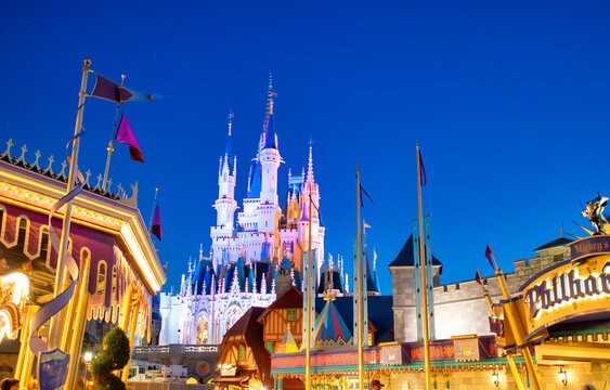 Orlando, FL - February 18, 2016: Castle at night in the amusement park