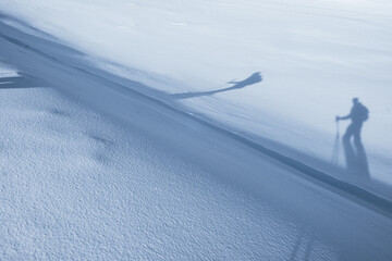 Ombre di sci alpinisti sulla neve fresca
