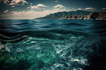 Fototapeta na wymiar Somewhere off the coast of Greece, a calm sea with a few little waves. Generative AI
