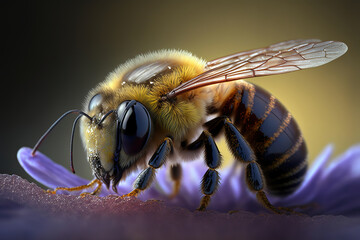close up macro picture of a bee, animal, art illustration
