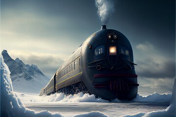 A train traveling to the north pole. Generative AI