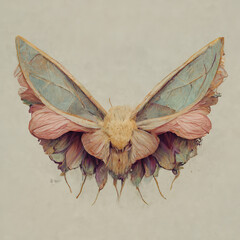 pale pastel neutral tones of a moth, AI assisted finalized in Photoshop by me  - obrazy, fototapety, plakaty
