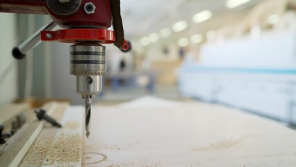 Drilling a hole in a workpiece. A man drills a hole in a workpiece with a drill. Furniture...