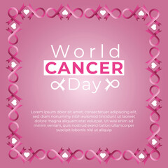 World Cancer Day Background With Pink Ribbon Awareness Frame