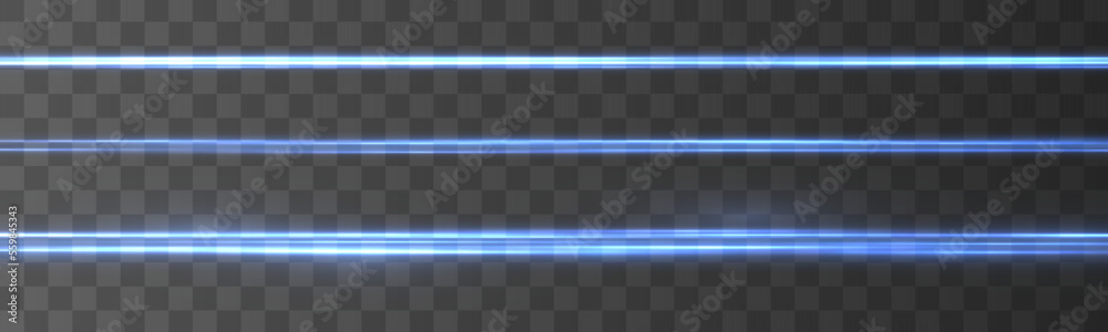 Aufkleber Magic soft horizontal neon lines. Set of abstract lens flares. Flash luminous blue line motion. Laser sparkle beams, glowing speed rays, sparks light effect. Luminous sparkling lined. Vector