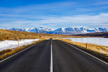 Autumn landscape at Lake Vatnshlidharvatn in northern Iceland