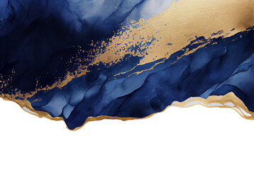 Gold and blue marbling abstract background, watercolor paint texture imitation created with Generative AI technology - 559845971