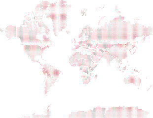 Karte der Kontinente der Welt in gepunktetem Rot