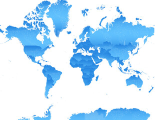 Karte der Kontinente der Welt in blau
