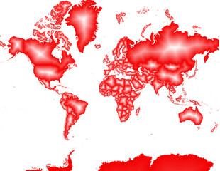 Karte der Weltkontinente in rot mit weißer Mitte