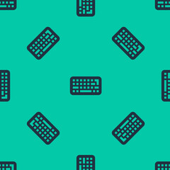 Blue line Computer keyboard icon isolated seamless pattern on green background. PC component sign. Vector