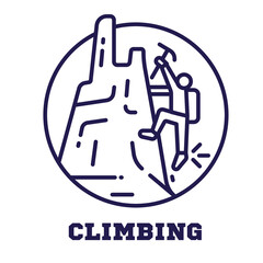 Rock Climbing Icon with Mountaineer in Line Art