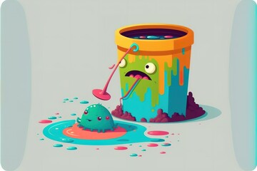 Funny abstract creature bucket with paint