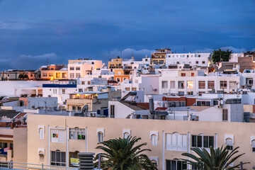 Hotels in Morro Jable at sunrise on Fuerteventura,  Spain