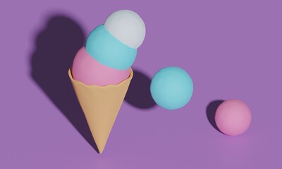 Ice cream with colored balls. 3d rendering