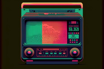 Obraz premium Old 80's style radio, retro. AI digital illustration