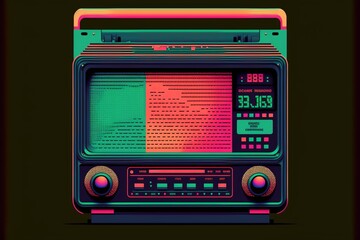 Old 80's style radio, retro. AI digital illustration