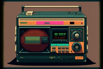 Old 80's style radio, retro. AI digital illustration