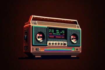 Fototapeta premium Old 80's style radio. AI digital illustration