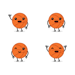 cute basketball character mascot vector illustration collection, great for sport concept, kids and more
