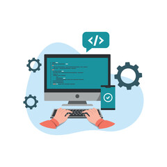 Coding and programming software on  laptop computer screen concept vector. flat design. vector illustration