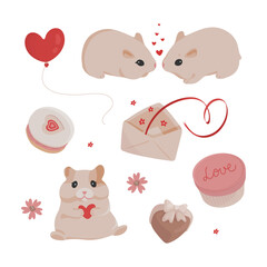 Set of romantic illustrations hamsters in love