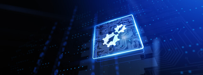 Data integration programming development concept on virtual screen.