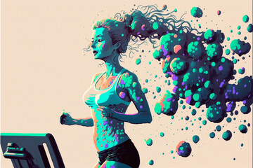 A woman running on a treadmill, closeup