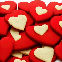 Fototapeta na wymiar Heart shaped cookies. Perfect for articles on love of food, Valentines Day etc. 