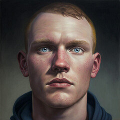 Portrait of a man with freckles, closeup