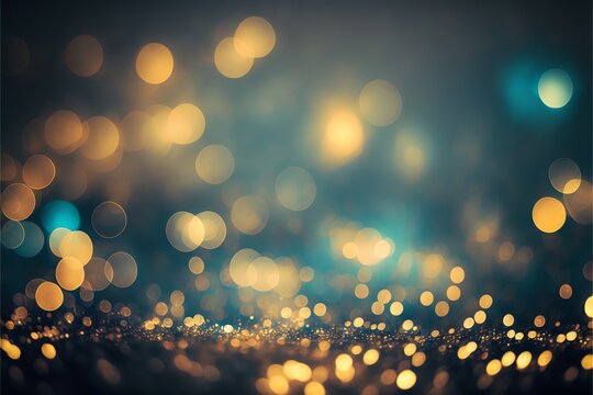 Gold and silver magic elegant glitter light glowing background, blue and dark backgound