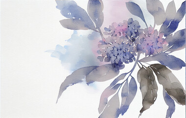 Flowers on old paper background, white background with leaves, watercolor flowers, soft colors, AI generated