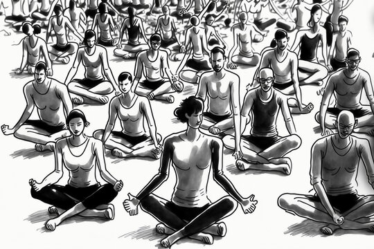 Sketch a lot of people do yoga
