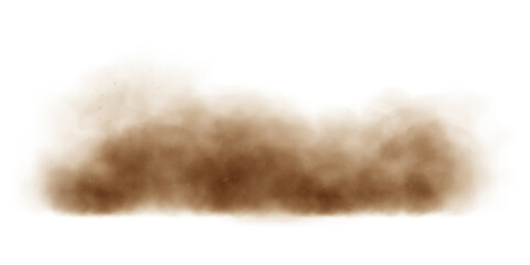 Sand cloud, sandstorm, dirty dust or brown smoke. Heavy thick smog effect isilated on white background. Realistic vector illustration