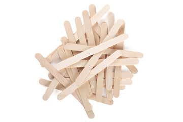 Wooden ice cream sticks on white background
