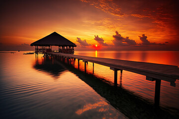 Fototapeta na wymiar Maldives sunset. Landscape. Generative AI.
