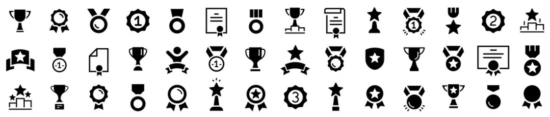 Award and Prize line icons. Trophy and Achivement vector icon set. Set of Winning Award and Prize line icon. Award flat icons. Winner medal, Victory cup and Trophy reward. Vector illustration