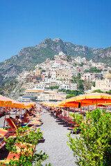 Positano street and houses on the rock - famous old italian resort at summer, Italy
