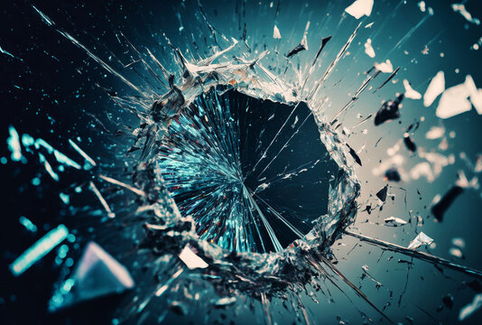 Snapshot Of Shattering Glass With Exploding Shards. Generative AI In The Style Of High Speed Studio Photography