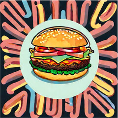 vector illustration cheeseburger and hotdogs with french fries with pastell background