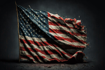 Old tattered american flag, ai generated