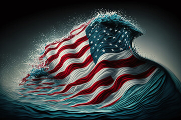 US navy day background. Flag in shape of a wave, ai generated