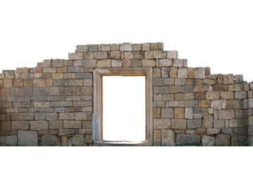 Ancient old wall with door in PNG isolated on transparent background