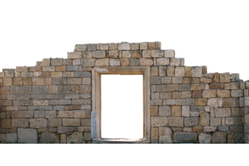 Ancient old wall with door in PNG isolated on transparent background