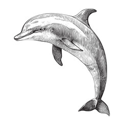 Cute dolphin sketch hand drawn engraving style Vector illustration © BigJoy