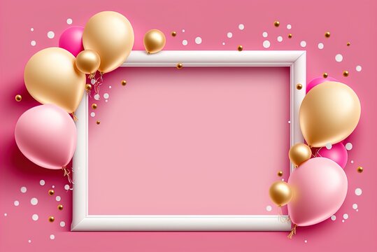 Happy Birthday! Blank pink background frame. Generative AI