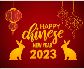 Happy Chinese new year 2023 year of the rabbit Yellow Design Abstract Vector Illustration With Red Background