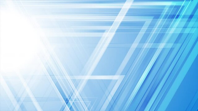 Bright blue geometric tech background with glossy triangles. Seamless looping motion design. Video animation Ultra HD 4K 3840x2160