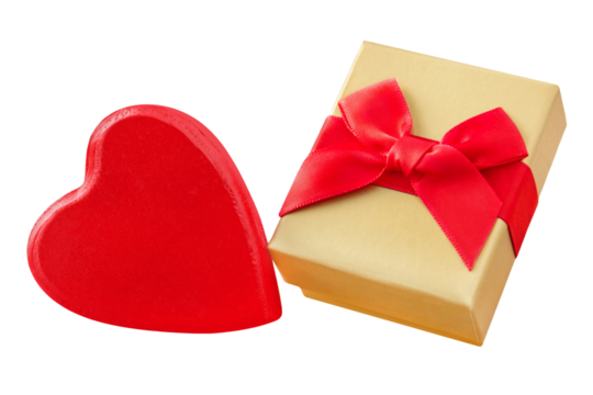 Red heart and golden gift isolated on transparent background PNG cut out - Powered by Adobe
