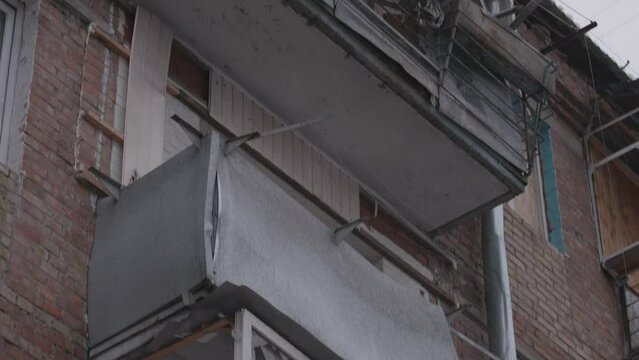 Vyshgorod town. A residential building near Kyiv destroyed by russians in Ukraine	